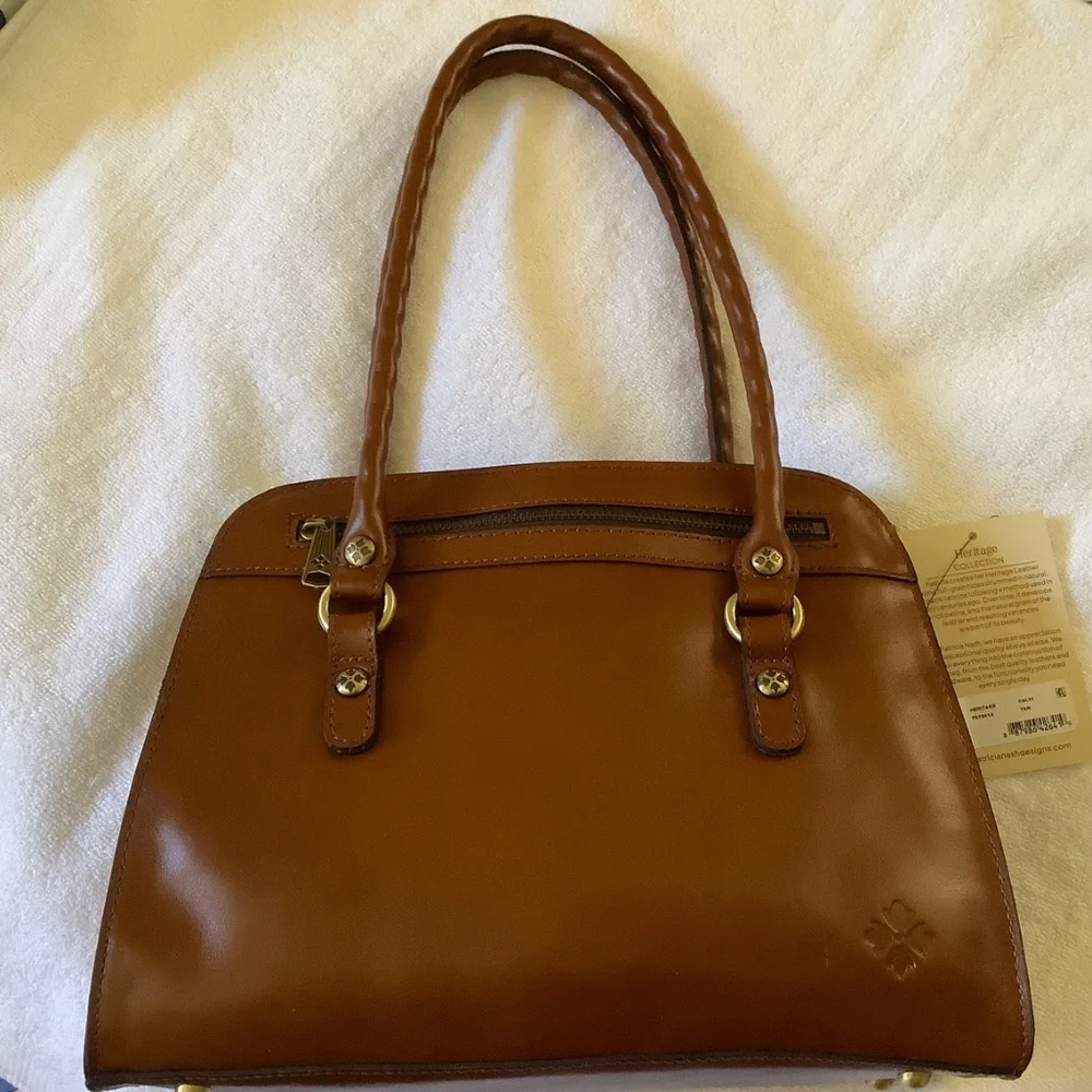 Patricia Nash Calvi Leather Satchel Crossbody Tan
